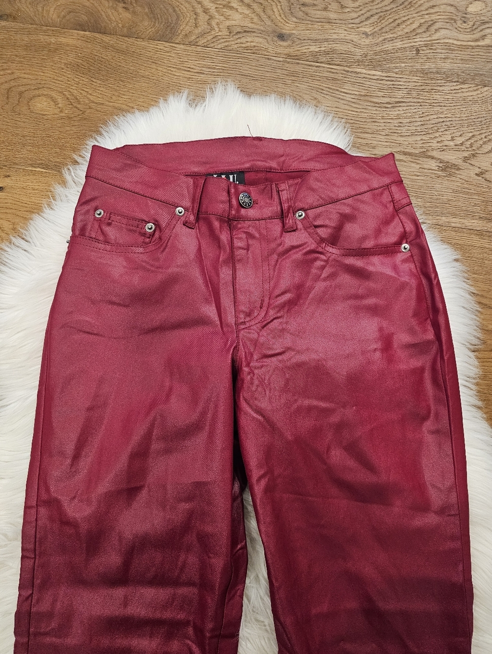 Vintage Low Rise Red Wine Coated Straight Leg Pants - Picture 4 of 9